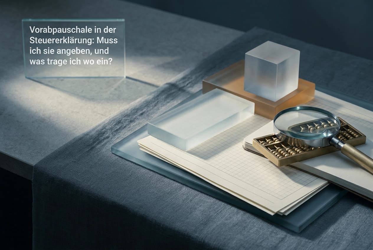 Professional header image for educational tutorial: Vorabpauschale in der Steuererklärung: Muss ich sie angeb...