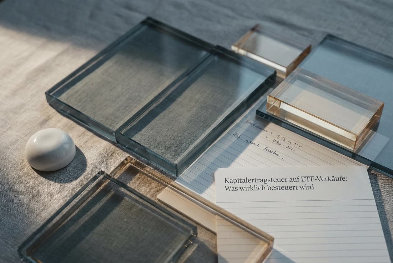 Professional header image for educational tutorial: Kapitalertragsteuer auf ETF-Verkäufe: Was wirklich besteu...